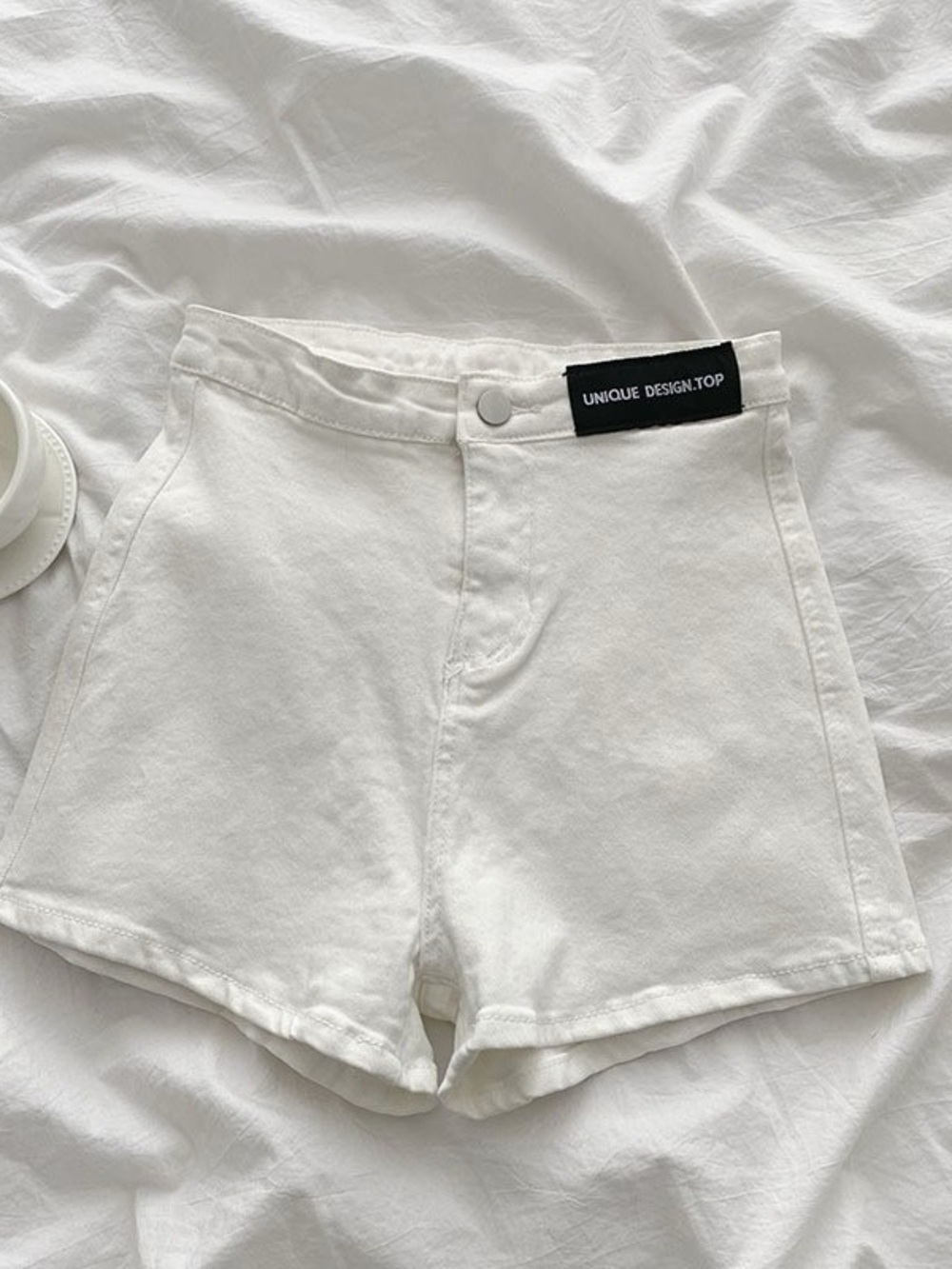 SHEIN White High-Waist Everyday Denim Shorts